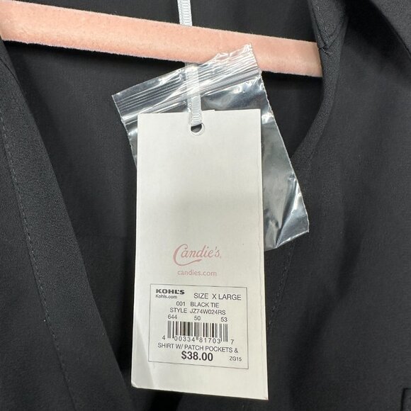 2/$30 NWT Candie's Button-Down Shirt w Patch Pockets Black Tie XL #A0365 TRB2 - Picture 6 of 7